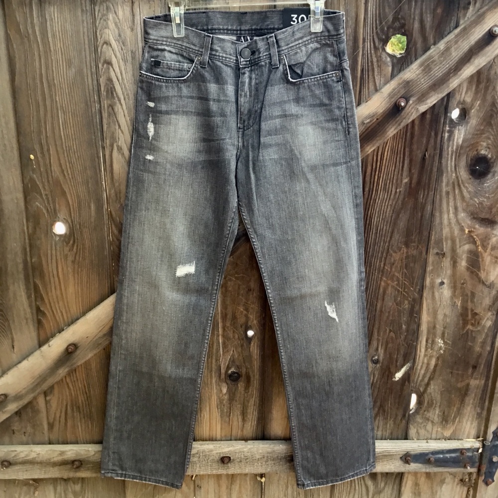 Men’s new Armani Exchange gray distressed jeans 30